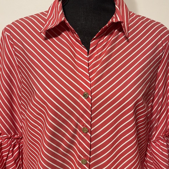 Anne Klein Button Down 3/4” Bell Sleeve Shirt - Picture 2 of 11
